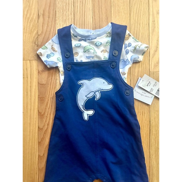 Quiltex Boys Jumper Shorts Overall 2 PC Set Dolphin 12M Blue NWT- SHIPS TODAY! - Picture 4 of 4